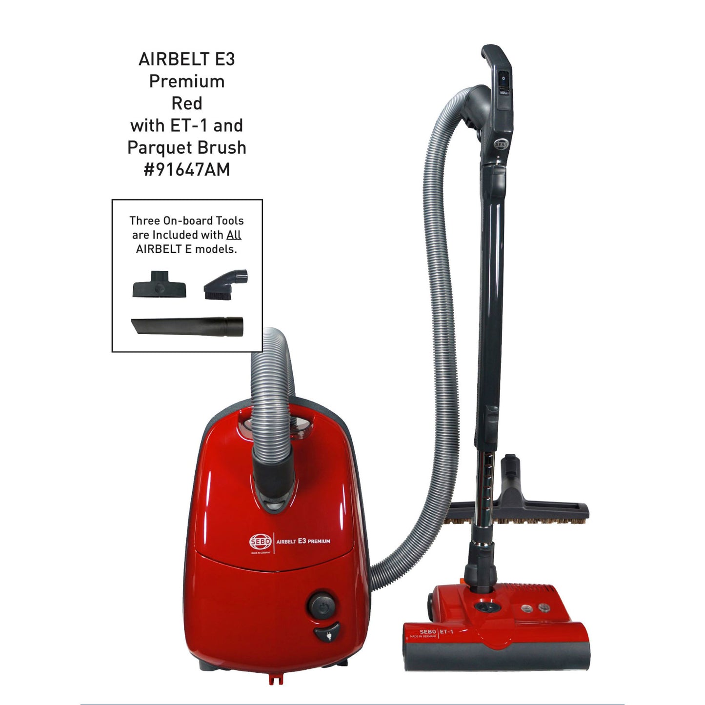 SEBO AIRBELT E3 Premium Canister Vacuum Cleaner Red