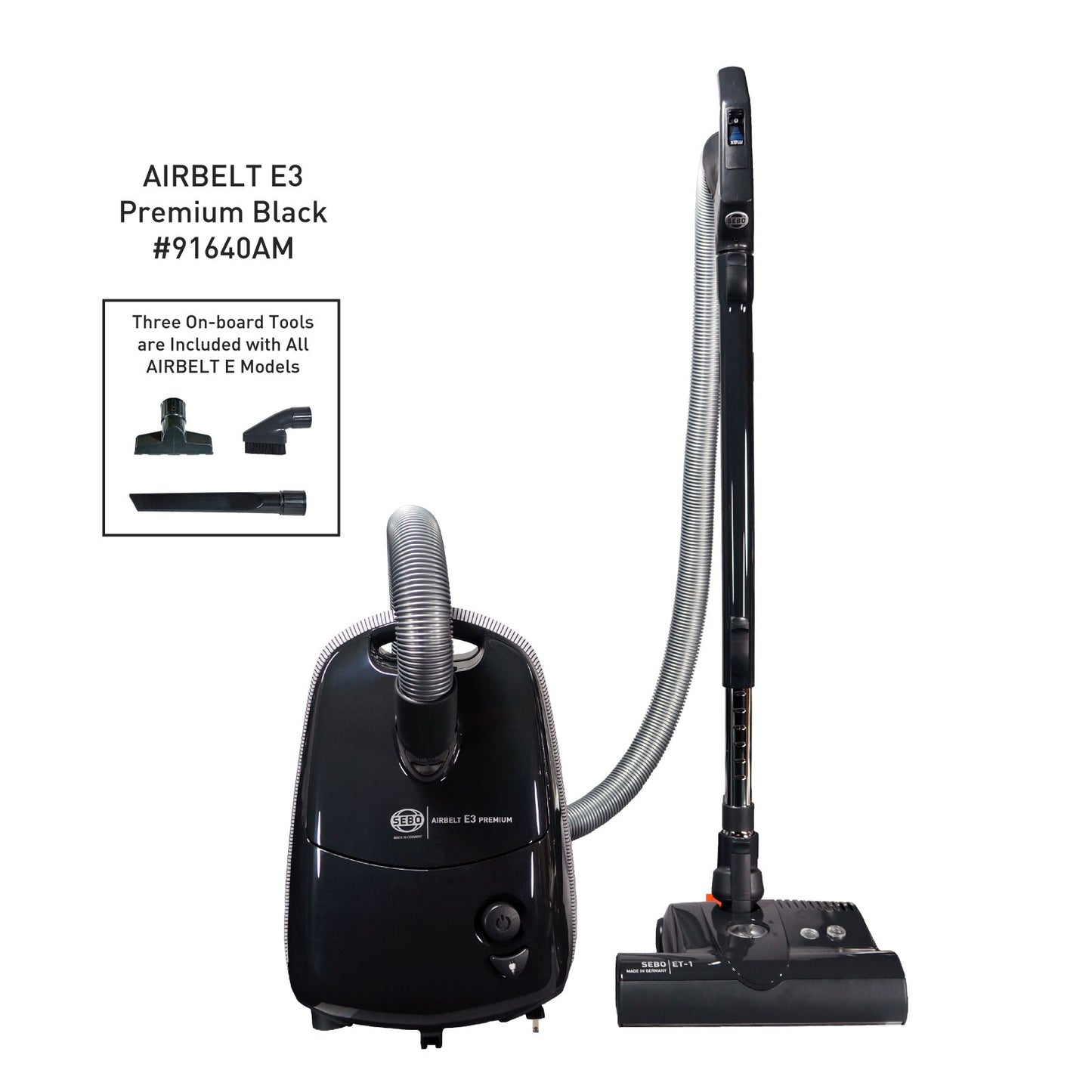 SEBO AIRBELT E3 Premium Canister Vacuum Cleaner Black